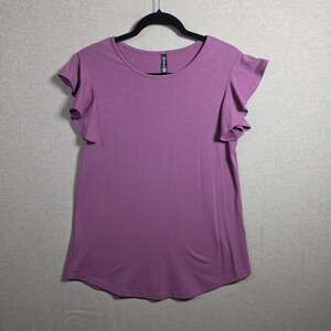PrinStory Ruffle Flutter Sleeve Flowy Blouse Womens Size Small Purple